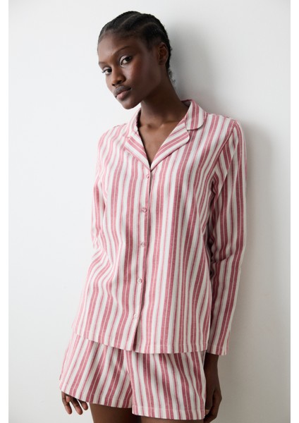 Aria Striped Kırmızı Gömlek Pantolon Pijama Takımı