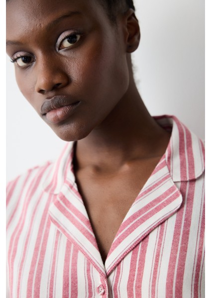 Aria Striped Kırmızı Gömlek Pantolon Pijama Takımı