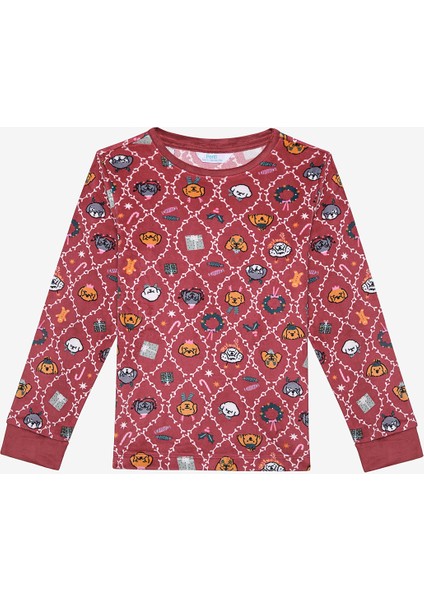 Uzun Kollu Kız Çocuk Uzun Kollu Woofmas Kırmızı Pijama Takımı