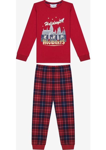 Pamuklu Unisex Hogwarts Fam Kırmızı Pijama Takımı