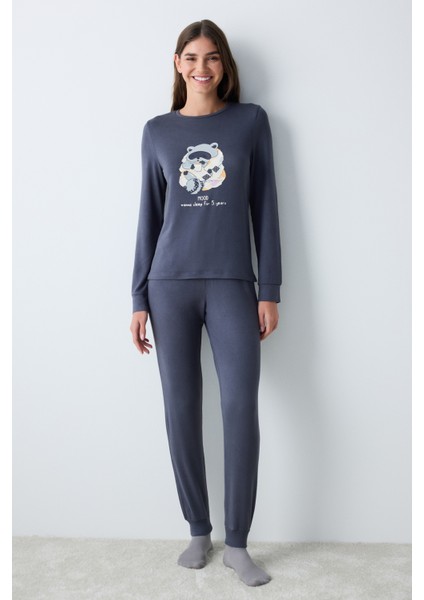 Sleep Mood Gri Tişört Pijama Üstü