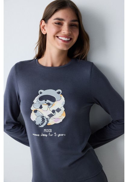 Sleep Mood Gri Tişört Pijama Üstü