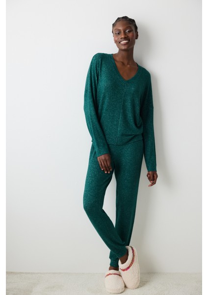 Winter Wishes Koyu Yeşil Pantolon Pijama Takımı