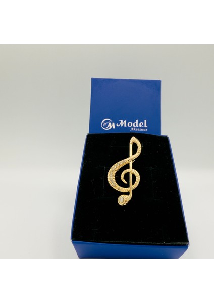 Sol Anahtarı Müzik Sembollü Şık Taşlı Broş