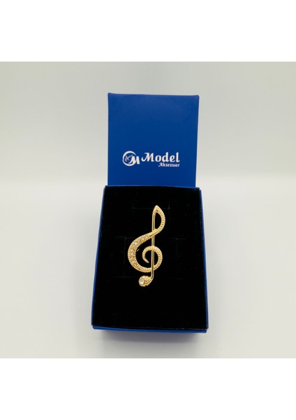 Sol Anahtarı Müzik Sembollü Şık Taşlı Broş fiyatları