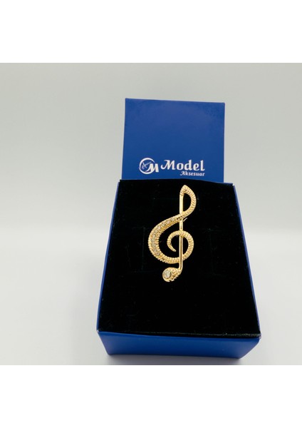 Sol Anahtarı Müzik Sembollü Şık Taşlı Broş modelleri