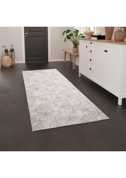 Karo Küp Desenli Kahverengi Renkli Kaymaz Taban Yıkanabilir Halı modelleri