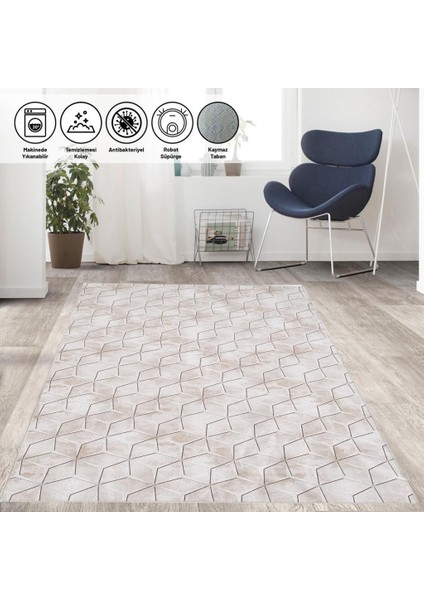 Karo Küp Desenli Kahverengi Renkli Kaymaz Taban Yıkanabilir Halı fiyatları