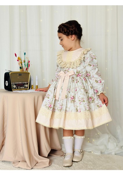 Mint Yeşili Uzun Kollu Vintage Bebek Elbise,doğum Günü Elbise,fotoğraf Çekim Elbise,0-12 Yaş Uygun modelleri