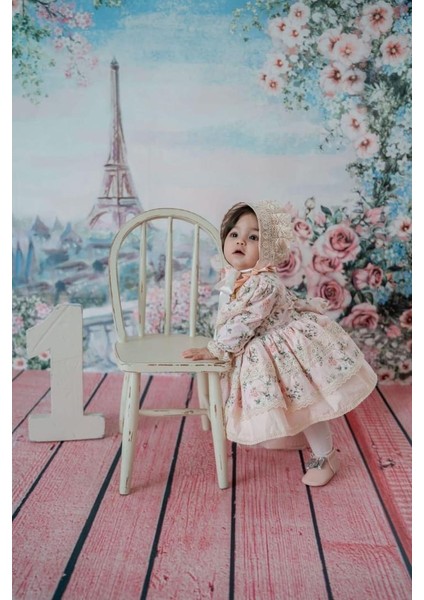 Somon Çiçekli Vintage Kız Bebek Elbisesi, Özel Dikim Doğum günü ,fotoğraf çekimi, 0-12 Yaşa Uygun fiyatları