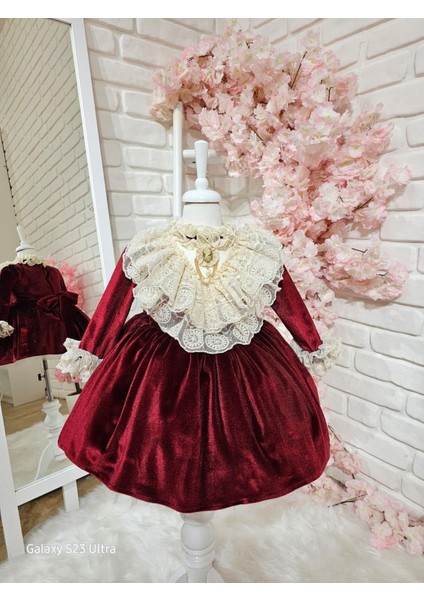 Bordo Kadife Kız Bebek Elbisesi,doğum Günü Elbise,fotoğraf Çekim Elbisesi,0-12 Yaşa Uygun