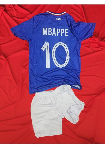 Mbappe 10 Fransa Mavi Beyaz Forma Çocuk Alt Üst Şort Tişört Takım 1. Kalite