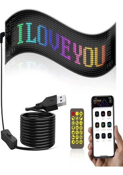 IP65 Rgb LED Esnek Ekran Matris Paneli USB Programlanabilir App Kontrol Tabela Işıklı Dijital Ekran