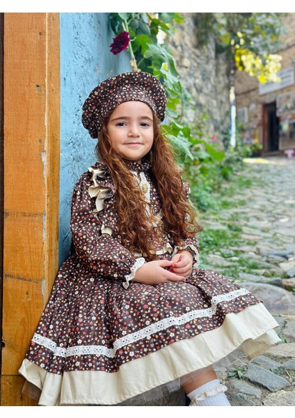 Kahverengi Vintage Kız Bebek Elbisesi, Doğum Günü Elbisesi, Fotoğraf Çekim Elbisesi,0-12 Yaşa Uygun