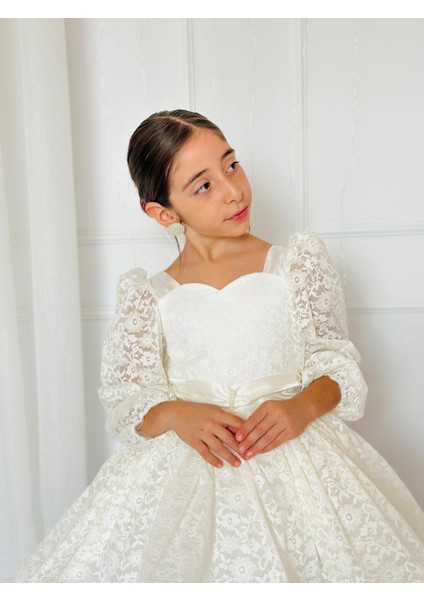 Manolya Krem Vintage Kız Bebek Elbisesi,özel Dikim Çocuk Elbisesi, Doğum Günü Elbisesi, 0-12 Yaş