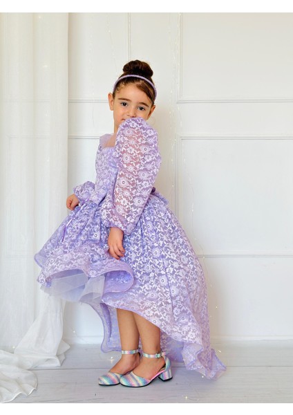 Lila Dantelli Kuyruklu Prenses Kız Bebek Elbise,doğum Günü Elbise,fotoğraf Çekim Elbise,0-12 Yaş Uygun modelleri