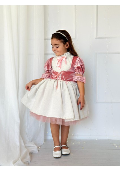 Pudra Pembe Kadife Vintage Kız Bebek Elbise,doğum Günü Elbise,fotoğraf Çekim Elbise,0-12 Yaş Uygun fiyatları