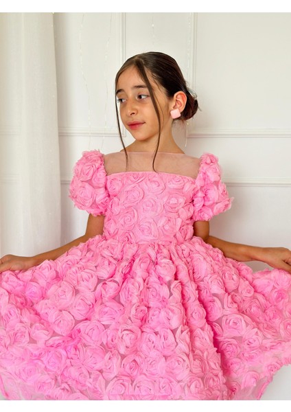 Pembe Güllü Diana Vintage Kız Bebek Elbise,doğum Günü Elbise,fotoğraf Çekim Elbise,0-12 Yaş Uygun