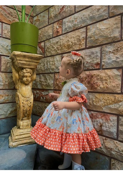 Turuncu Tavşanlı Vintage Kız Bebek Elbisesi, Özel Dikim Kız Çocuk Elbisesi, Doğum Günü Elbisesi, Fotoğraf Çekim Elbisesi, Kız Bebek Hediyesi, 0-12 Yaşa Uygun fırsatları