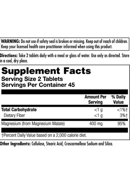 Magnesium (Magnezyum) Malate 400 90 Tablets