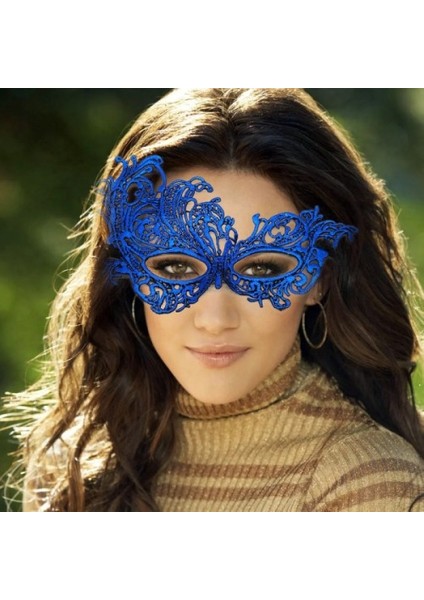 Mavi Renk Dantel Kesim Dantel Işlemeli Balo Parti Maskesi modelleri