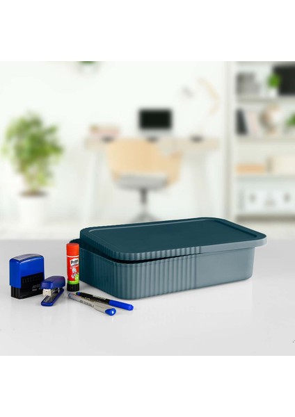 Kapaklı 6 Litre Ince-Geniş Saklama Kutusu - Ofis ve Kırtasiye Düzenleyici, Çok Amaçlı Kullanım