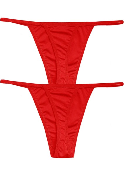 2' Li Paket Kırmızı Renk Kadın String Külot