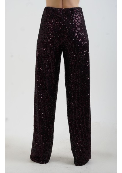 Bordo Pul Payetli Bol Paça Pantolon fırsatları