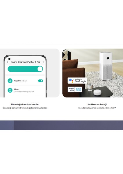 Akıllı Hava Temizleme Cihazı 43M² Etkili Alan Wi-Fi ve Sesli Kontrol Anti Alerjik Mi Air Kokuları etkili bir şekilde ortadan kaldırın Xiaomi Smart Air Purifier 4 Lite + Hediyeli