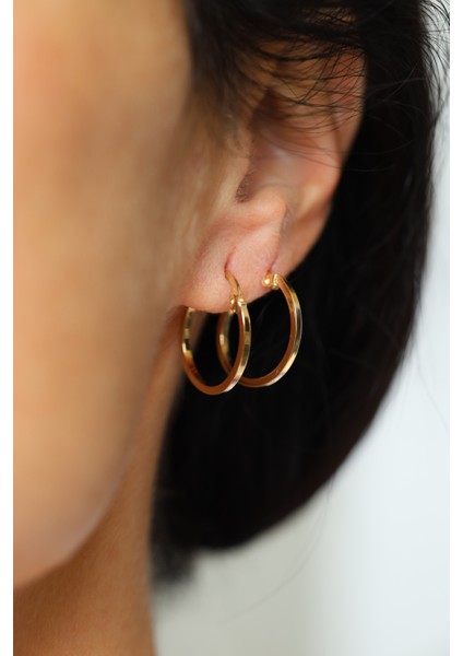 14 Ayar Altın Köşeli Halka Küpe 3