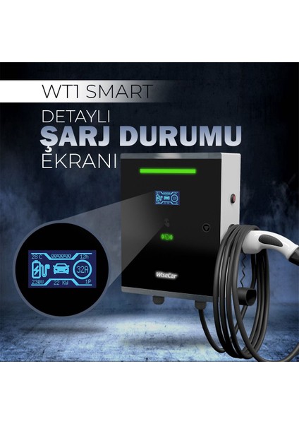 Wt1 Smart Kartlı 7.4 Kw Duvar Tipi Elektrikli Araç Şarj Istasyonu Kablolu