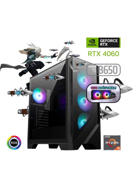 Ryzen 5 7600 16GB Ddr5 1tb SSD Rtx 4060 B650 240MM SIVI SOĞUTMA Oyun Bilgisayarı
