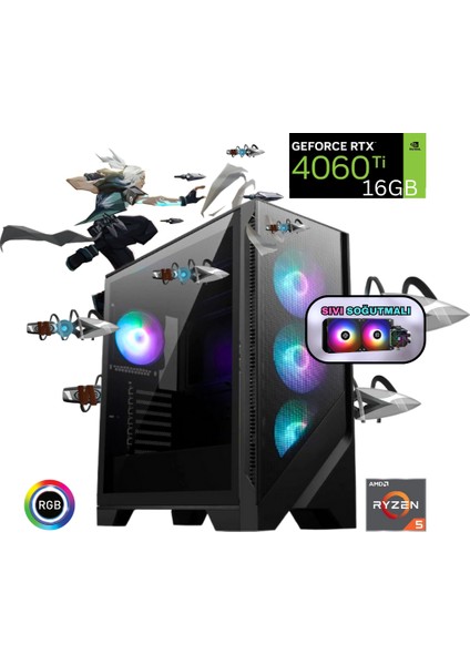 Ryzen 5 7600 16GB Ddr5 1tb SSD Rtx 4060TI 16G 240MM SIVI SOĞUTMA Oyun Bilgisayarı