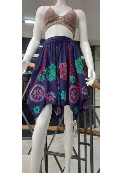 Hint Otantik Batik Işlemeli Kısa Yıldız Etek