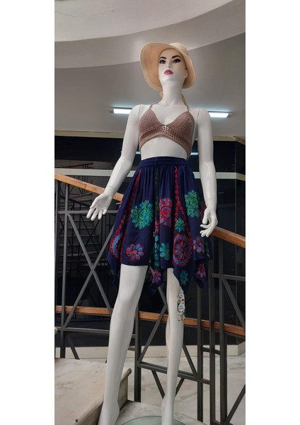 Hint Otantik Batik Işlemeli Kısa Yıldız Etek