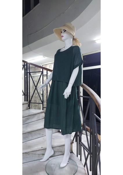 Italyan Müslin Keteni Üstü File Bluzlu Astarlı Tek Parça Elbise