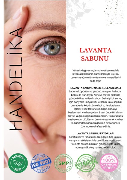 DOĞAL EL YAPIMI LAVANTA Yüz, Saç ve Vücut Sabunu - 100 GR