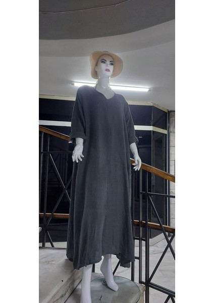 Italyan V Yaka Uzun Kol Keten Elbise fırsatları