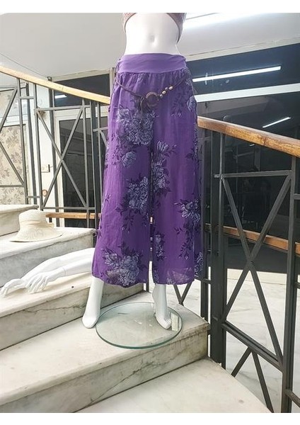 Italyan Gömlek Yaka Uzun Kol Dijital Çiçek Baskılı Keten Elbise-Pantolon (2'li Takım) indirimleri