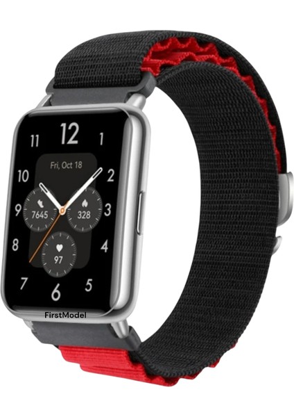 Huawei Watch Fit 2 Uyumlu Alpine Bant Kordon Pim Çevirici Aparatlı Akıllı Pimli Siyah Kırmızı