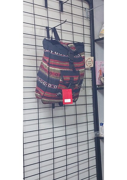 Etnik Desenli Astarlı Dokuma Cepli Sırt Çantası