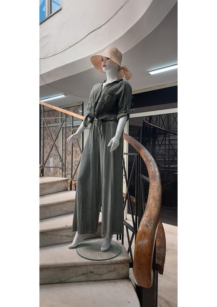 Italyan Pileli Keten Pantolon - Bluz Takım