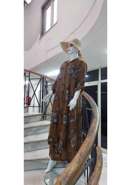 Italyan Gömlek Yaka Uzun Kol Dijital Çiçek Baskılı Keten Elbise-Pantolon (2'li Takım) fiyatları