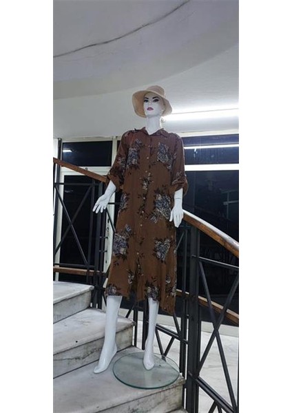 Italyan Gömlek Yaka Uzun Kol Dijital Çiçek Baskılı Keten Elbise-Pantolon (2'li Takım) fırsatları