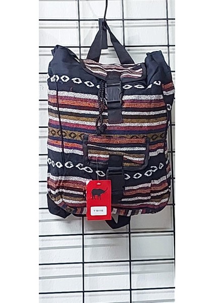 Etnik Desenli Astarlı Dokuma Cepli Sırt Çantası