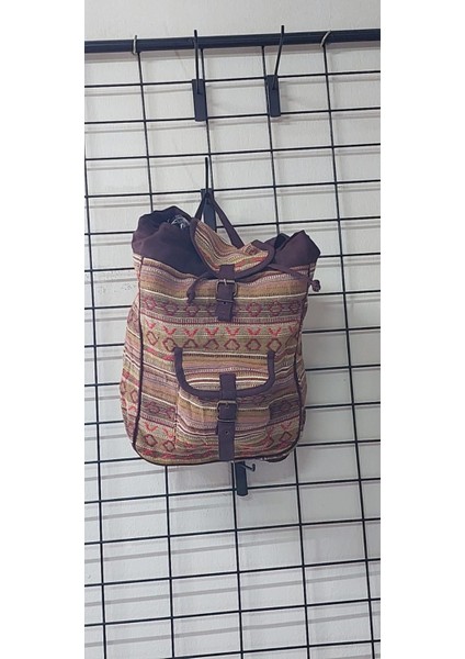 Etnik Desenli Astarlı Dokuma Cepli Sırt Çantası