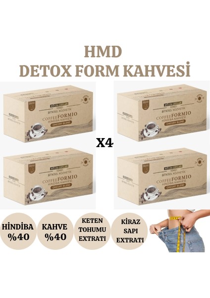 Hindiba Kahvesi Form Detox Diyet Kahve 1 Aylık Kullanım 30 x 3 gr x 4 Paket
