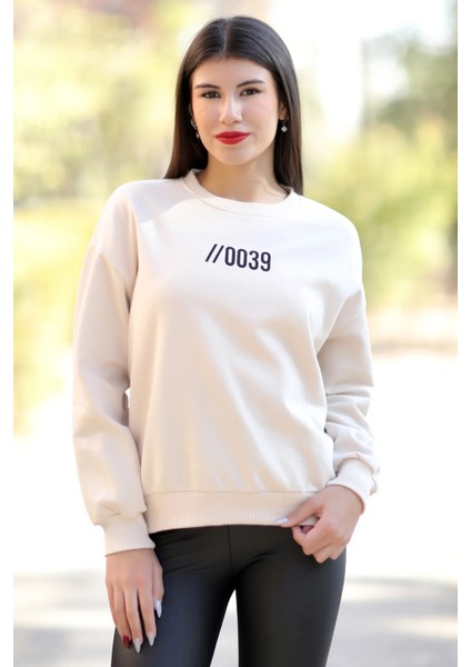 Kadın Taş Bisiklet Yaka 0039 Ön Arka Baskılı Sweatshirt - 2584