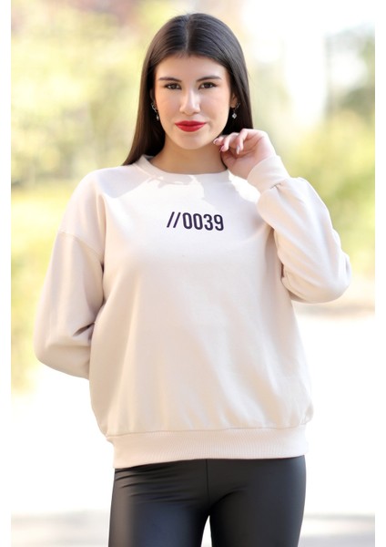 Kadın Taş Bisiklet Yaka 0039 Ön Arka Baskılı Sweatshirt - 2584