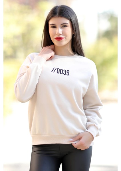 Kadın Taş Bisiklet Yaka 0039 Ön Arka Baskılı Sweatshirt - 2584